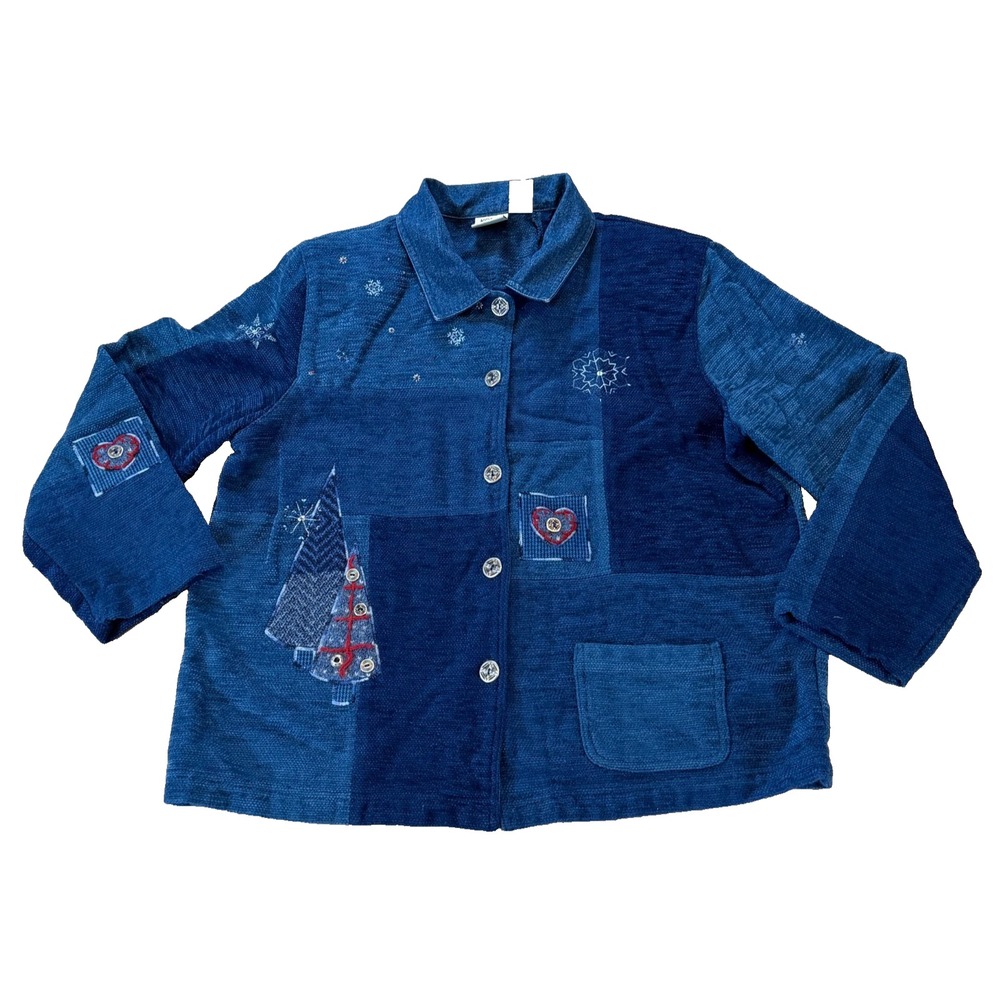 VTG 80s 90s Koret Patchwork Embroidered Shacket Womens L Ugly Christmas Boho‎